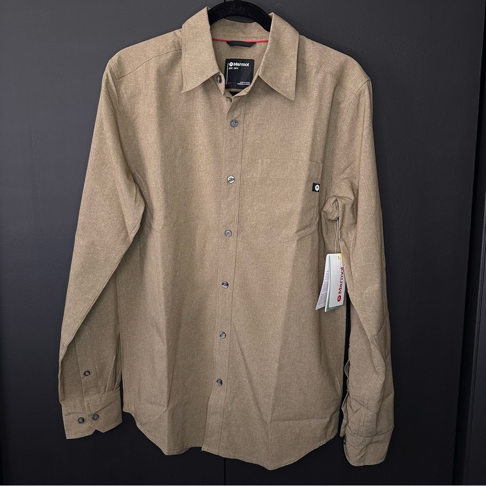 Marmot Men's Aerobora LS Tan Button Up Shirt